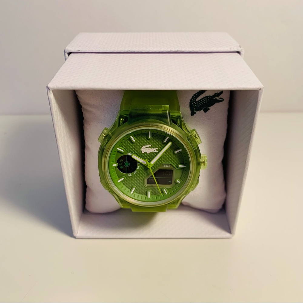 New In Box Green Lacoste LC33 Analog/Digital Silicone Strap Men’s Watch 45mm